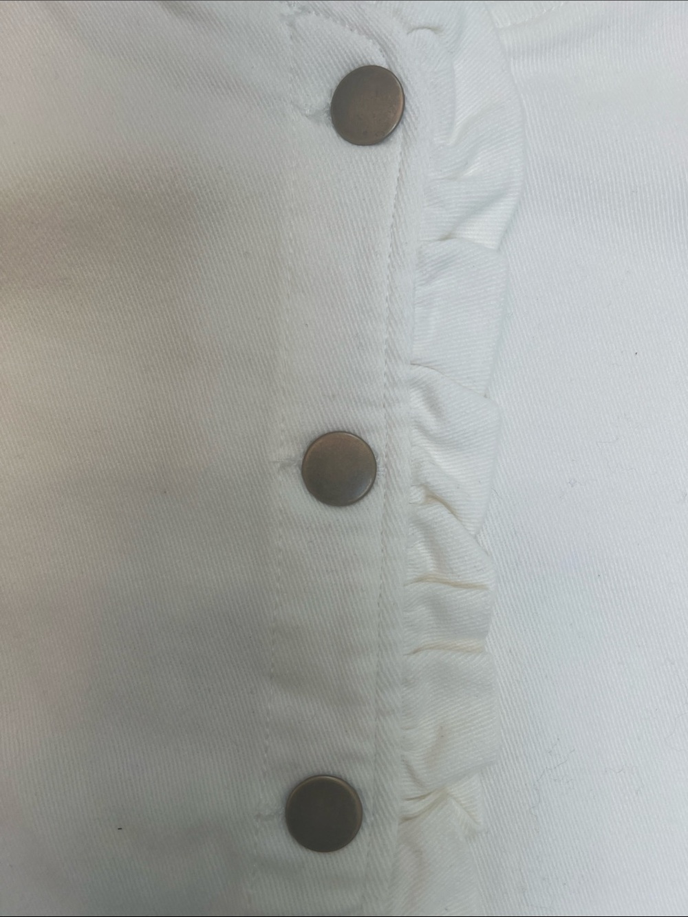 Ladies' Ivory Ruffle-Trim Button-Front Jean Jacket - Picture 2 of 9